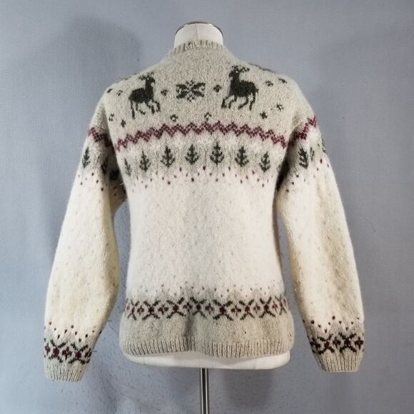 L L Bean sweater mens large White Gray Brown Wool Silk Crew Neck Winter FLAWED - Picture 11 of 15